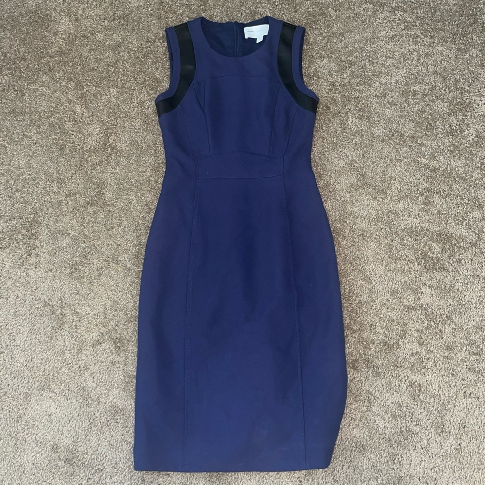 Hugo Boss Navy Blue & Black Sleeveless Midi Sheath Dress